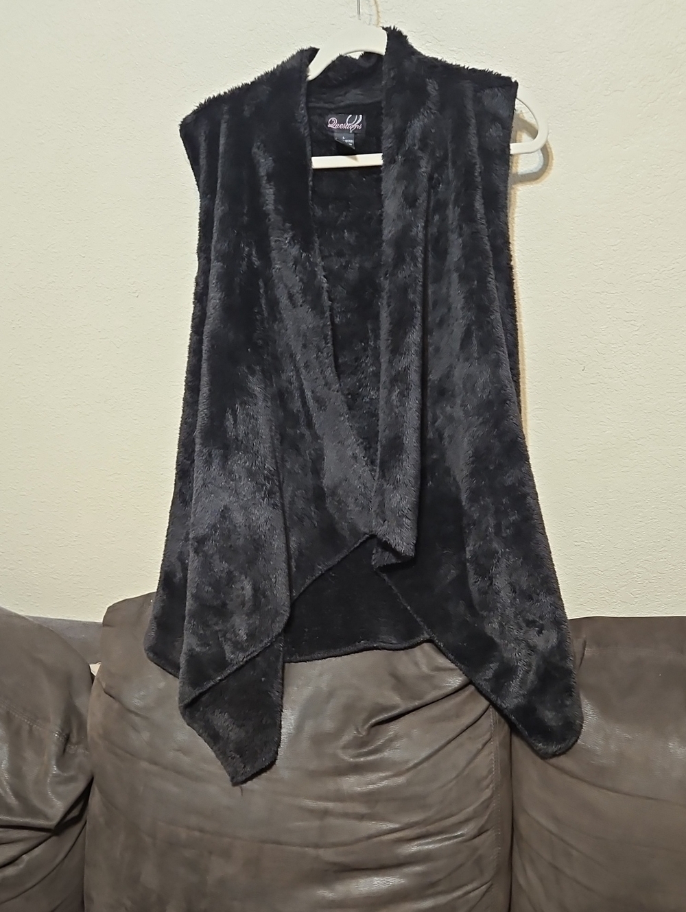 Black Faux-Fur Open Front Vest